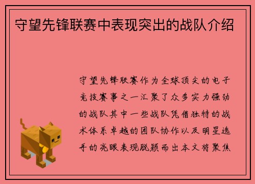 守望先锋联赛中表现突出的战队介绍