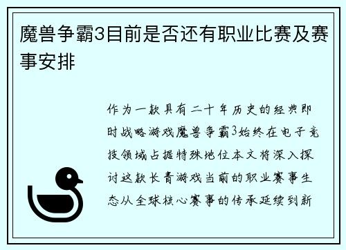 魔兽争霸3目前是否还有职业比赛及赛事安排