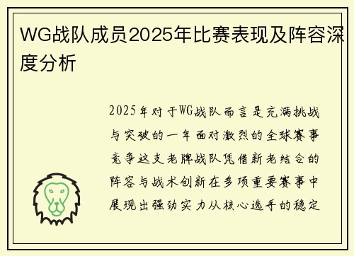 WG战队成员2025年比赛表现及阵容深度分析
